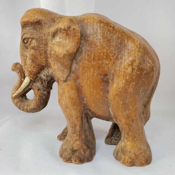 Vintage 1940-1950 Hand Carved Sirocco Wood Composite Elephant Family Figurines - Picture 2 of 16